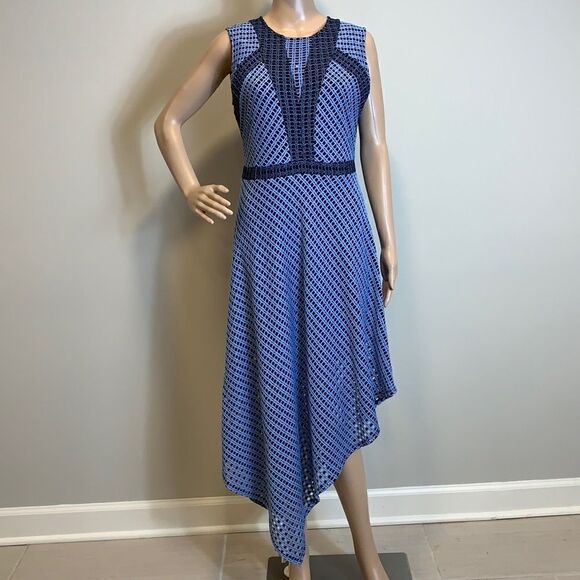 BCBG MaxAzria Tracie blue sleeveless asymmetrical hem midi dress size M - Picture 1 of 12